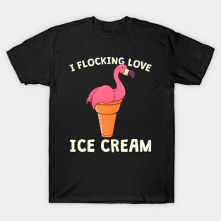 Pink Flamingo Ice Cream Cone Waffle Summer Love T-Shirt